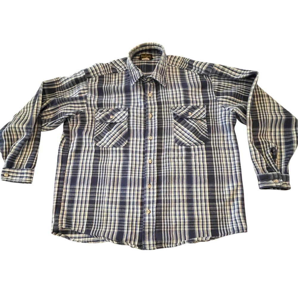 Vintage Deerskin Melton Shirt Co Plaid Flannel Blue White Made in USA Mens XL